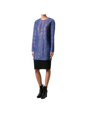 Marco de Vincenzo Wool Mini Shift Dress Size 40 M Blue Tan Career Party Office
